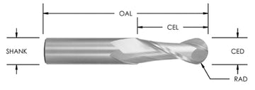 Southeast Tool 1/8" x 1/2" Two Flute Upcut Ball Nose